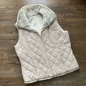 Weatherproof Reversible Cream Faux Fur Puffer Vest